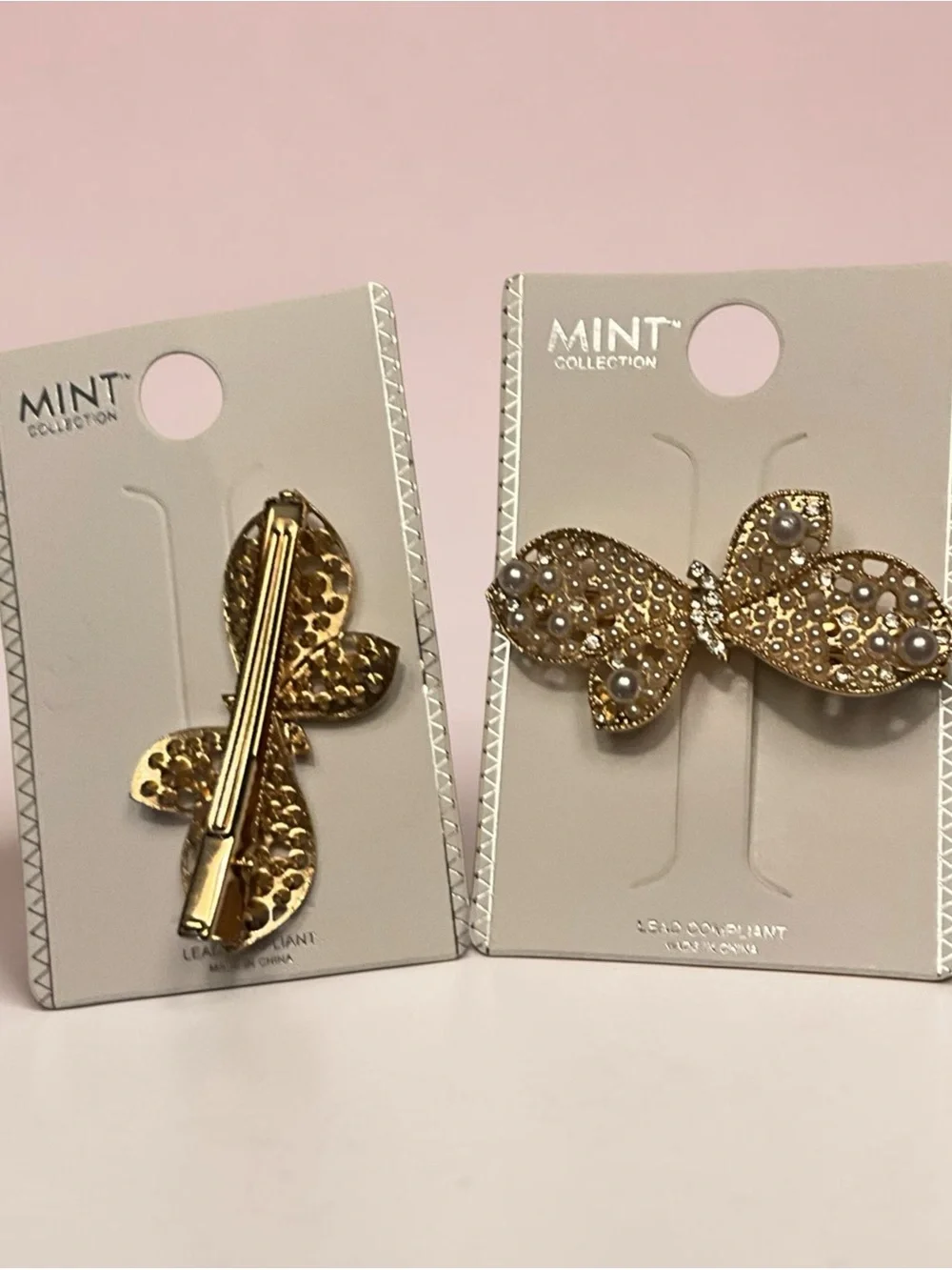 Mint Gold Bow Alligator Hair Clip with Pearls 2 included